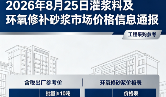 雨湖2026年8月25日灌浆料及环氧修补砂浆市场价格信息通报